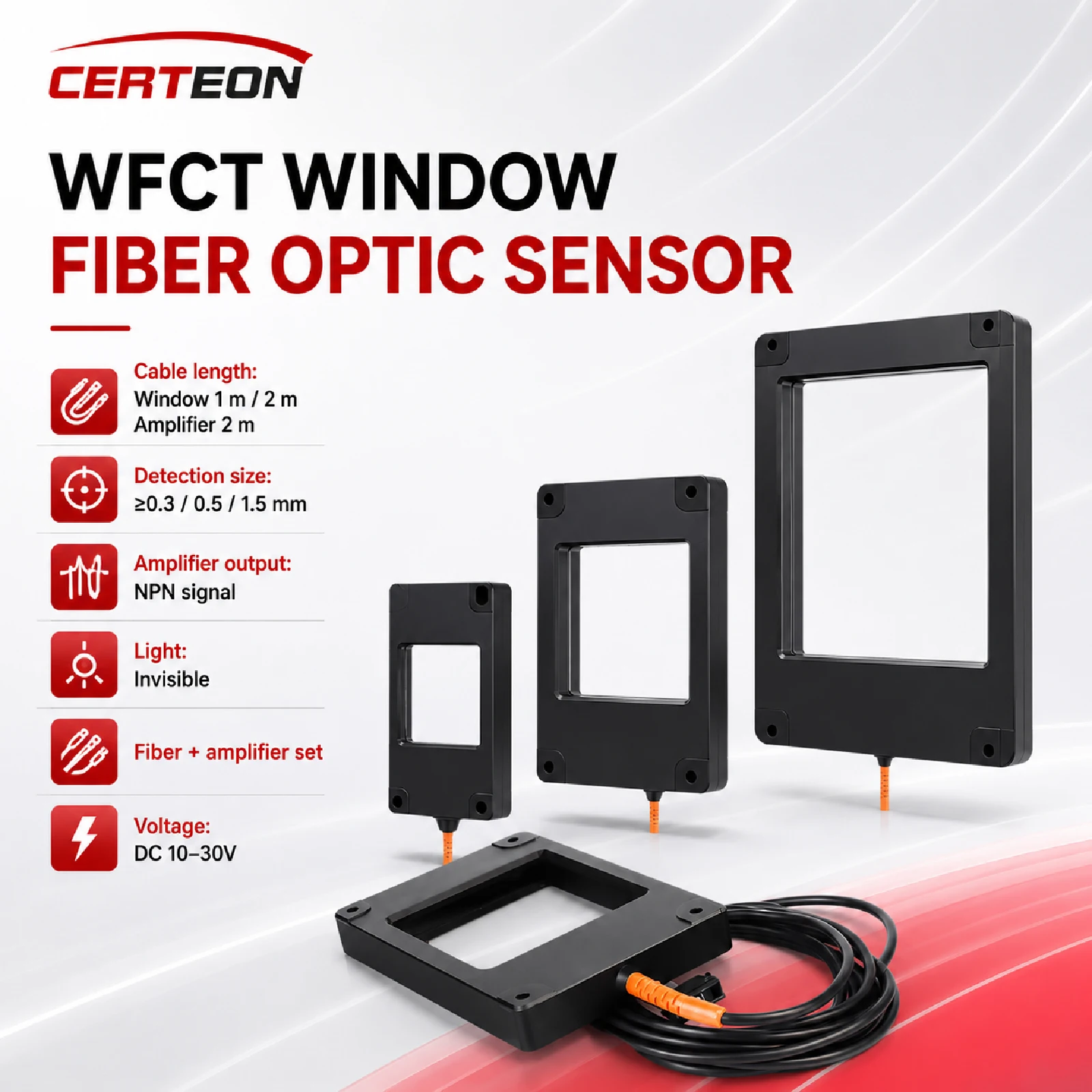 WFCT Window Fiber Optic Amplifier Sensor DC10-30V Counting Detection Photoelectric Sensor for Packaging Machine