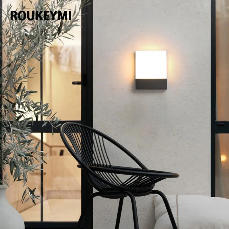 ROUKEYMI LED Wall Lamp Outdoor Waterproof IP65 Porch Sconces Corridor Garden Decoration Lighting Interior Aluminum Acrylic Light transparent anti scratch light slim durable tpu acrylic pc hybrid phone case for iphone 13 6 1 inch navy blue