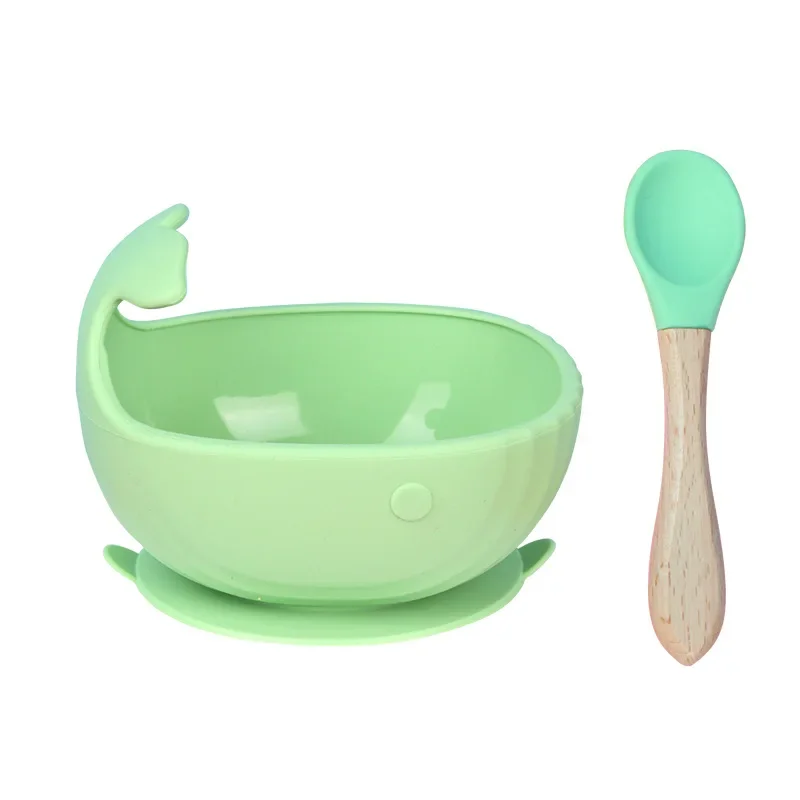1Set Food Grade Silicone Baby Feeding Bowl Set Baby Learning Dishes Suction Bowl Spoon Non-Slip Dinnerware Set Silicone Feeding Set