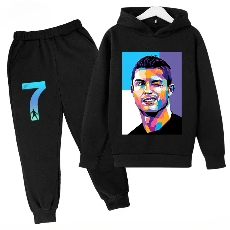 thumbnail image 1 of Conjunto de sudadera y pantalones deportivos para niños, conjunto de 2 piezas para niños y niñas, ropa para niños con estampado de avatar de Ronaldo, 1 of 5