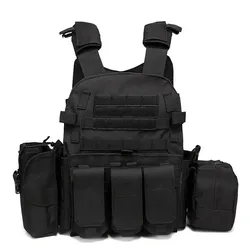 Military Tactical Vest Body Armor Combat Gear with Molle Pouches (Black)