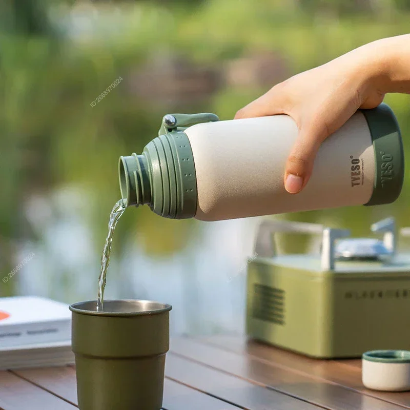 Stainless Steel Double-Lid Insulated Sports Water Bottle Portable Handheld Outdoor Large Capacity Flask Stylish Water Cup