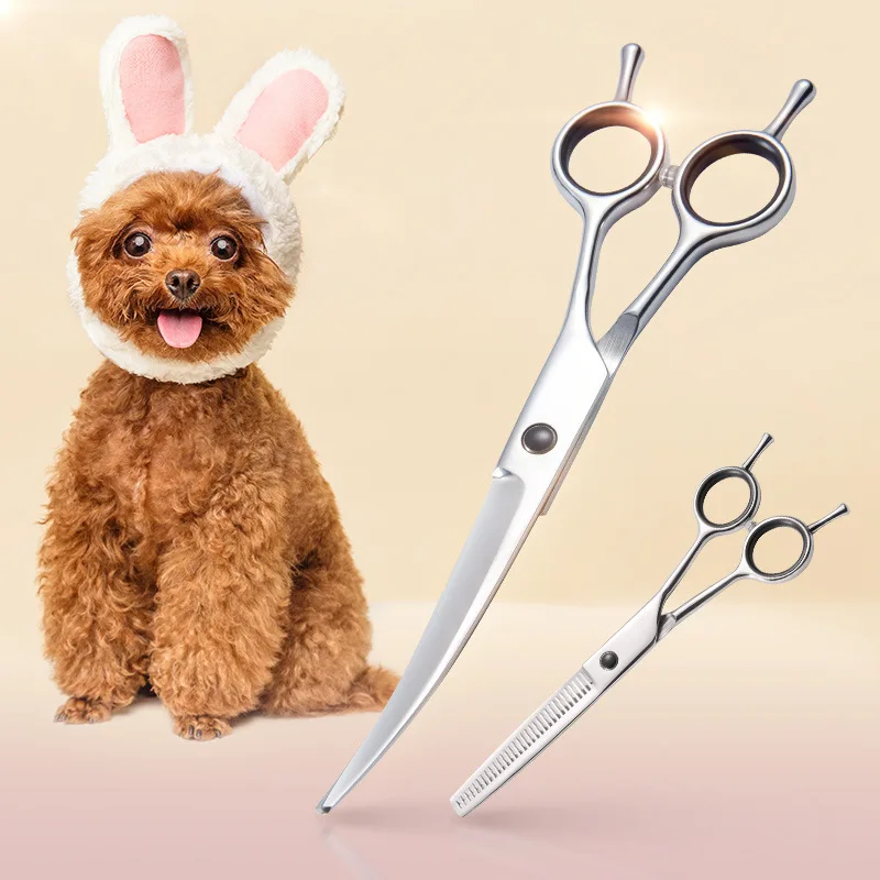 Pet Grooming Scissors Professional Pet Hair-cutting Trimming Thinning Bent Shears Teddy Dog Cat Hair Tools Set