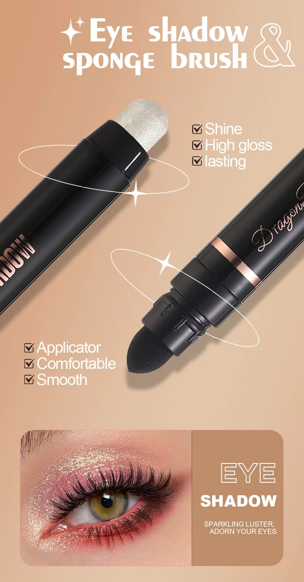 Description Picture 6 of itemNew Coloring Smoky Eyeshadow Sponge Brush Metallic Purple Dark Green Highlighter Pencil Waterproof Glitter Matte Eyeshadow Stick