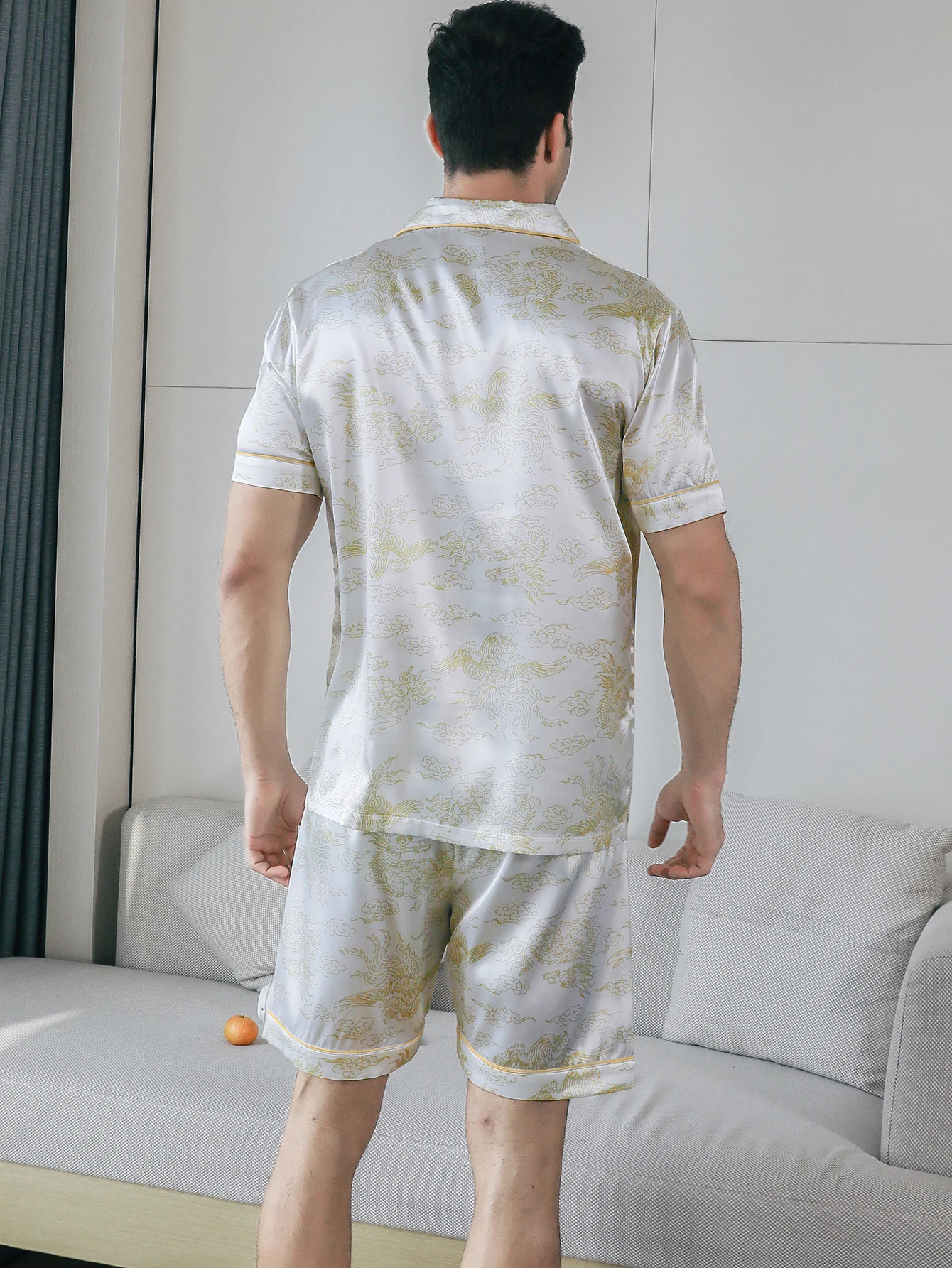 Men's Summer Two piece sets Pajamas Short sleeved Shorts Auspicious cloud pattern Printed Home clothing Sleepwear