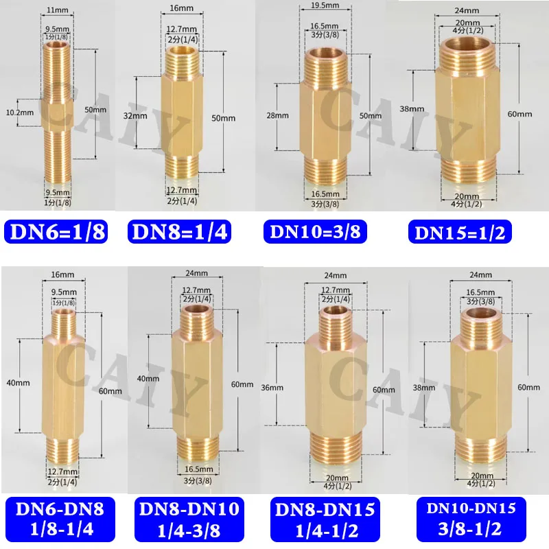 Copper External Direct Extension Pipe External Tooth Threaded Fitting 1/8 1/4 3/8 1/2 BSP Male Water Oil Gas Adapter Connector