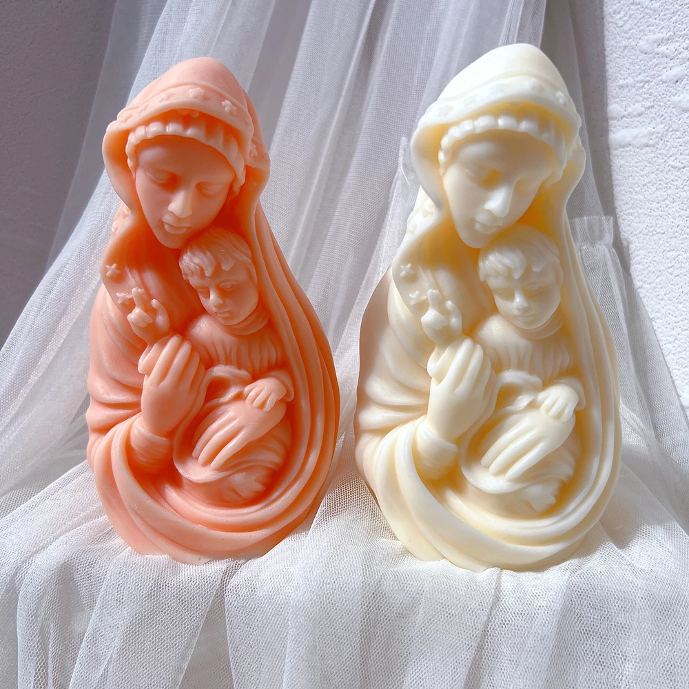 

Madonna and Child Statue Silicone Mold Blessed Virgin Mary With Baby Jesus Sculpture Candle Mold Catholic Art