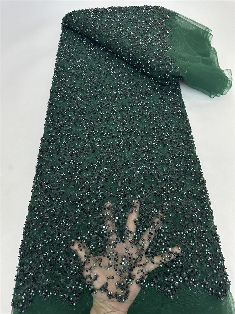 

african Lace Fabric 2024 Sequins Beaded Embroidery Groom Nigerian High Quality French Tulle Lace Fabric For Wedding Rf