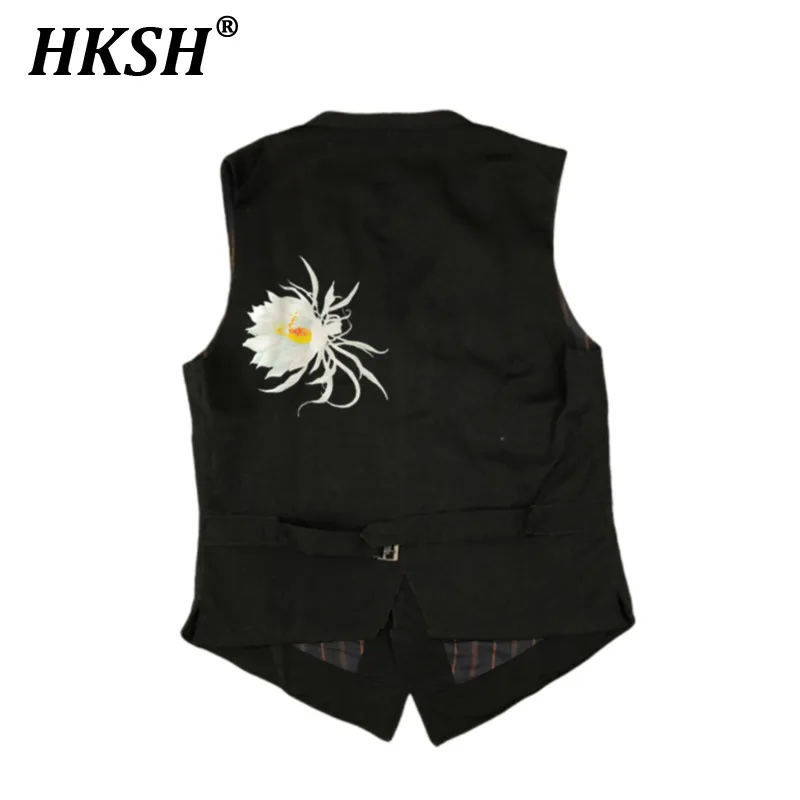 

HKSH Spring Summer New Unisex Epiphyllum Vest Unique Design Casual Men's Tide Punk Dark Waistcoat Gothic Fashion Chic Top HK1317