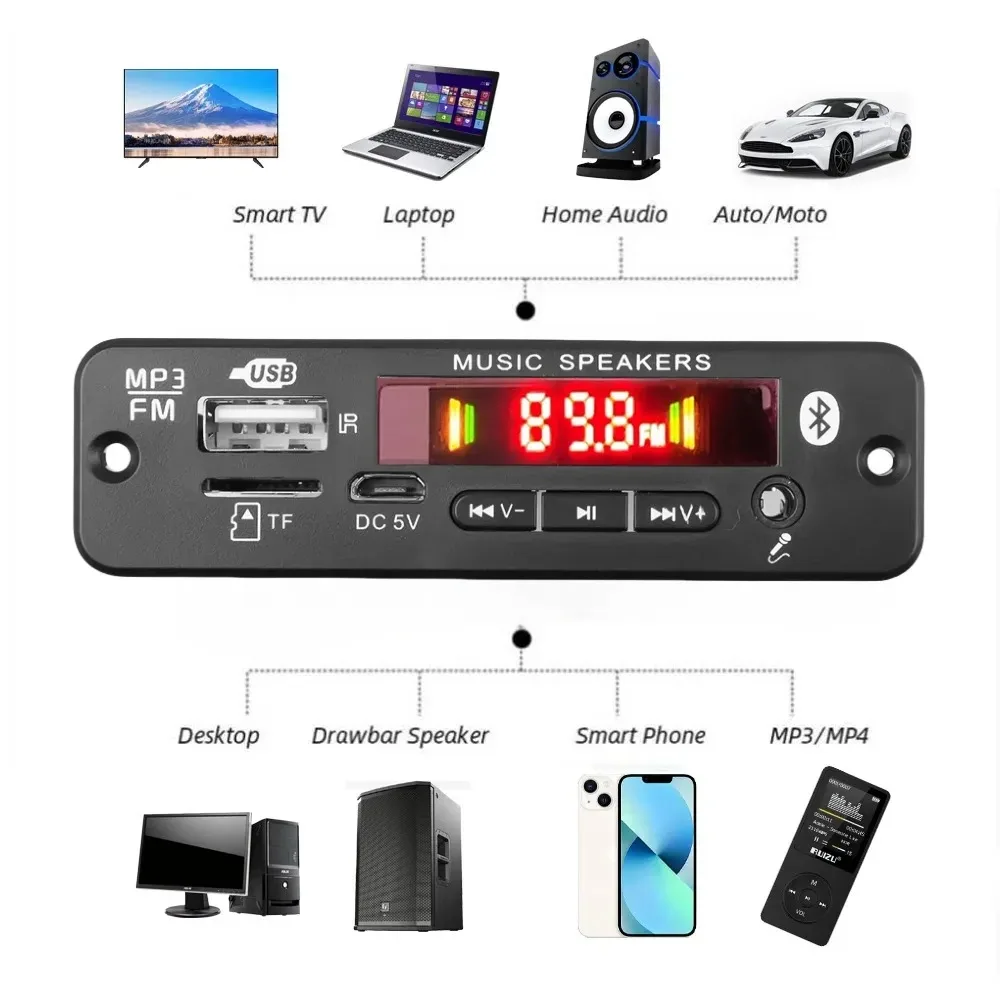 KEBIDUMEI 블루투스 5.0 MP3 디코더 보드 2*20W 40W 앰프 오디오 플레이어 12V DIY MP3 플레이어 차량용 FM 라디오 TF USB 마이크 녹음 통화 기능 ,Bluetooth 5.0 M