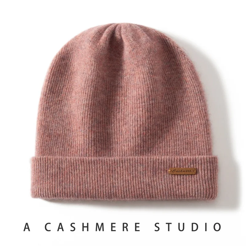Unisex 100% Pure Cashmere Ribbed Cuffed Beanie Hat for Men Women Winter Thick Soft Warm Knitted Cold Hats Outdoor Ski Caps 4