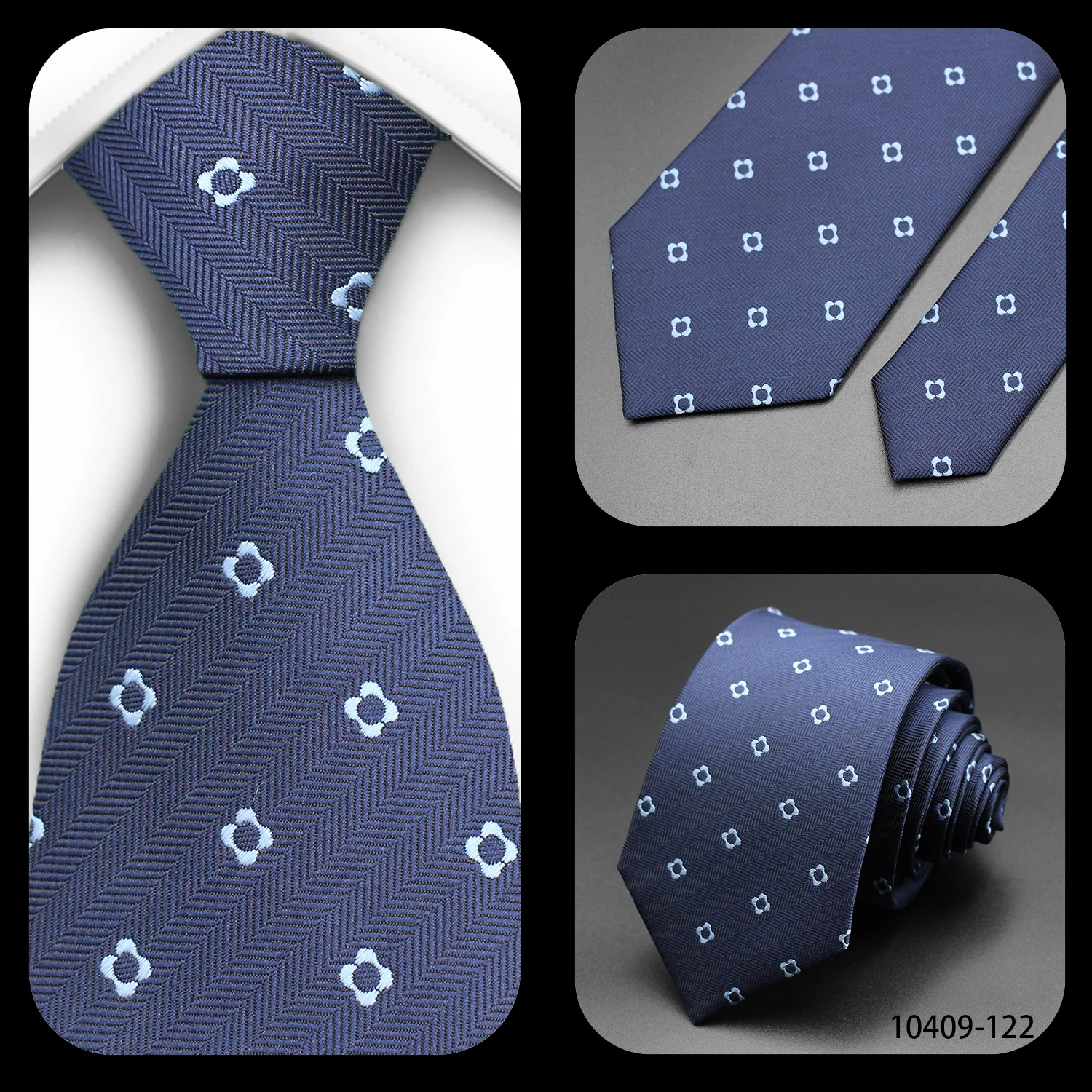 Dunkelblaue Herrenkrawatte, klassische Streifen, 7 cm, Jacquard, luxuriöse Krawatte, Business-Accessoires, Alltagskleidung, Krawatte, Hochzeit, Party, Geschenk – Detail 11