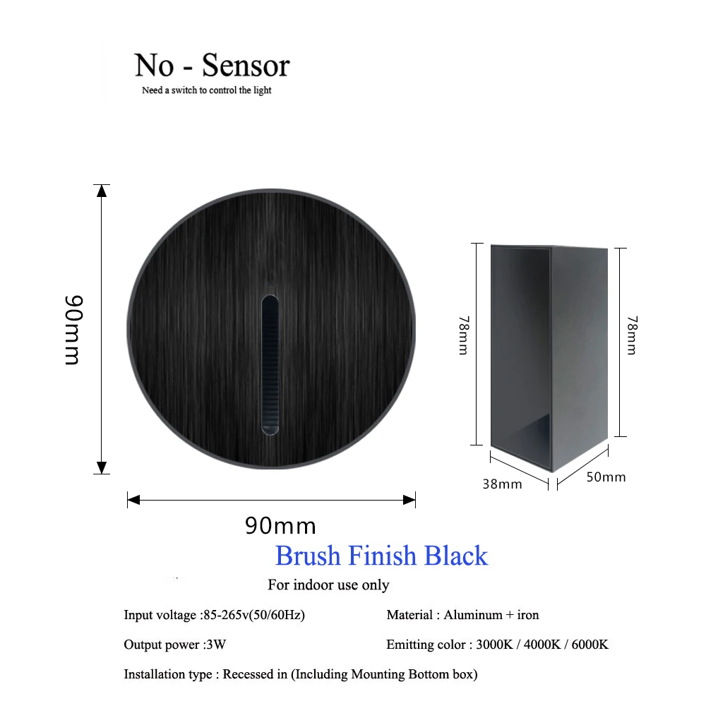Elegant Aluminum PIR Sensor Wall Lamp with Install Box - Embedded Step & Stairwell Nightlight Sconce, 3W