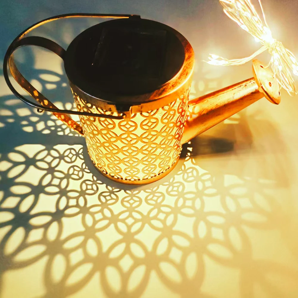 Solar Watering Can Light Metal Hanging Lantern Hummingbird Watering Can Light Garden Stake Light for Garden Yard Balcony