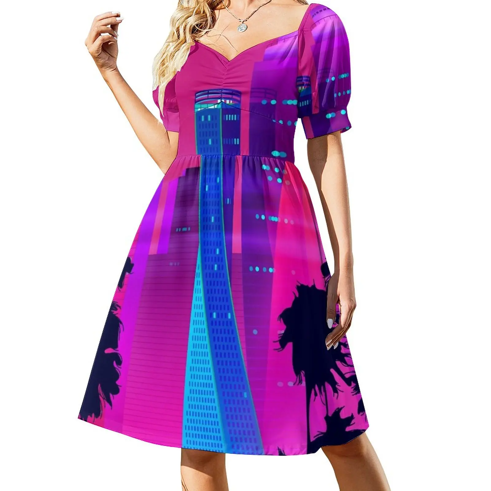 

Synthwave Neon City: Miami Vice Sleeveless Dress loose women's dress dress for woman