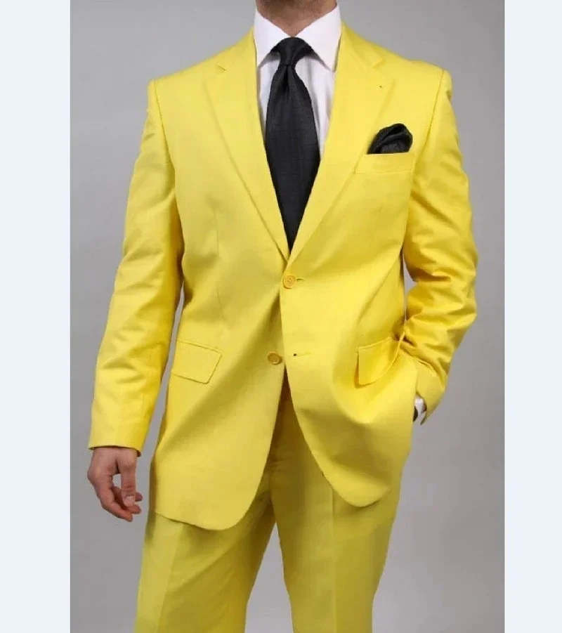 Fashion Yellow Suit For Men Casual Notch Lapel Slim Fit Blazers Hombre High Quality Custom 2 Piece Set Jacket Pant Costume Homme