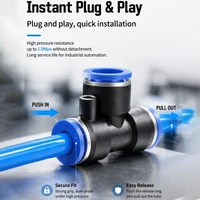 5PCS PE Pneumatic Tee Fitting - Plastic Push in Air Connector Tube Quick Release Hose Pipe Adapter for 4mm 6mm 8mm 10mm 12mm 4
