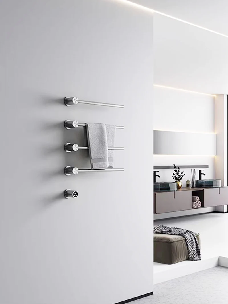 Brand New Brushed Nickel Hidden Connection Heated Towel Warmer 110V/220V Five Bar 304 Stainless Steel For Home Bathroom,Lavatory