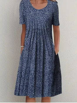 Elegant Women's Short-Sleeved round Neck Dress Printed Large Skirt Summer 2026 New Collection Fashionable Casual Maxi Dress 1
