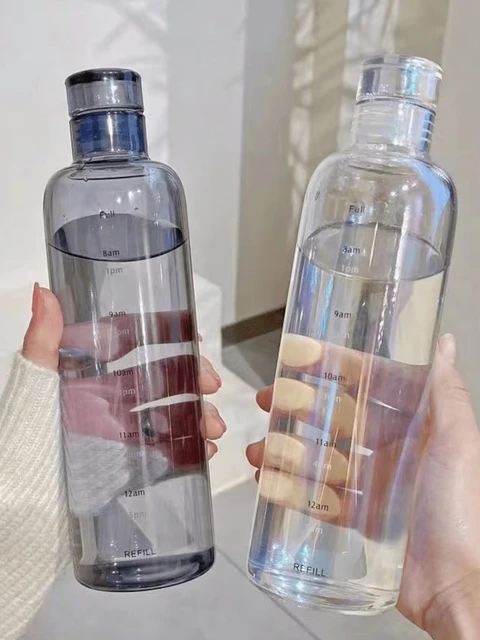 500ml/16.9oz clear white plastic sports water bottle Time marking leak-proof juice milk cup Portable children's school sports cu 2