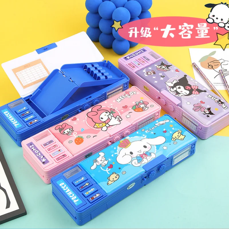 Pencil Cases Kuromi Melody Multi-functional Automatic Pen Case Combination Lock Pouch Large Capacity Stationery Box Desktop Storage