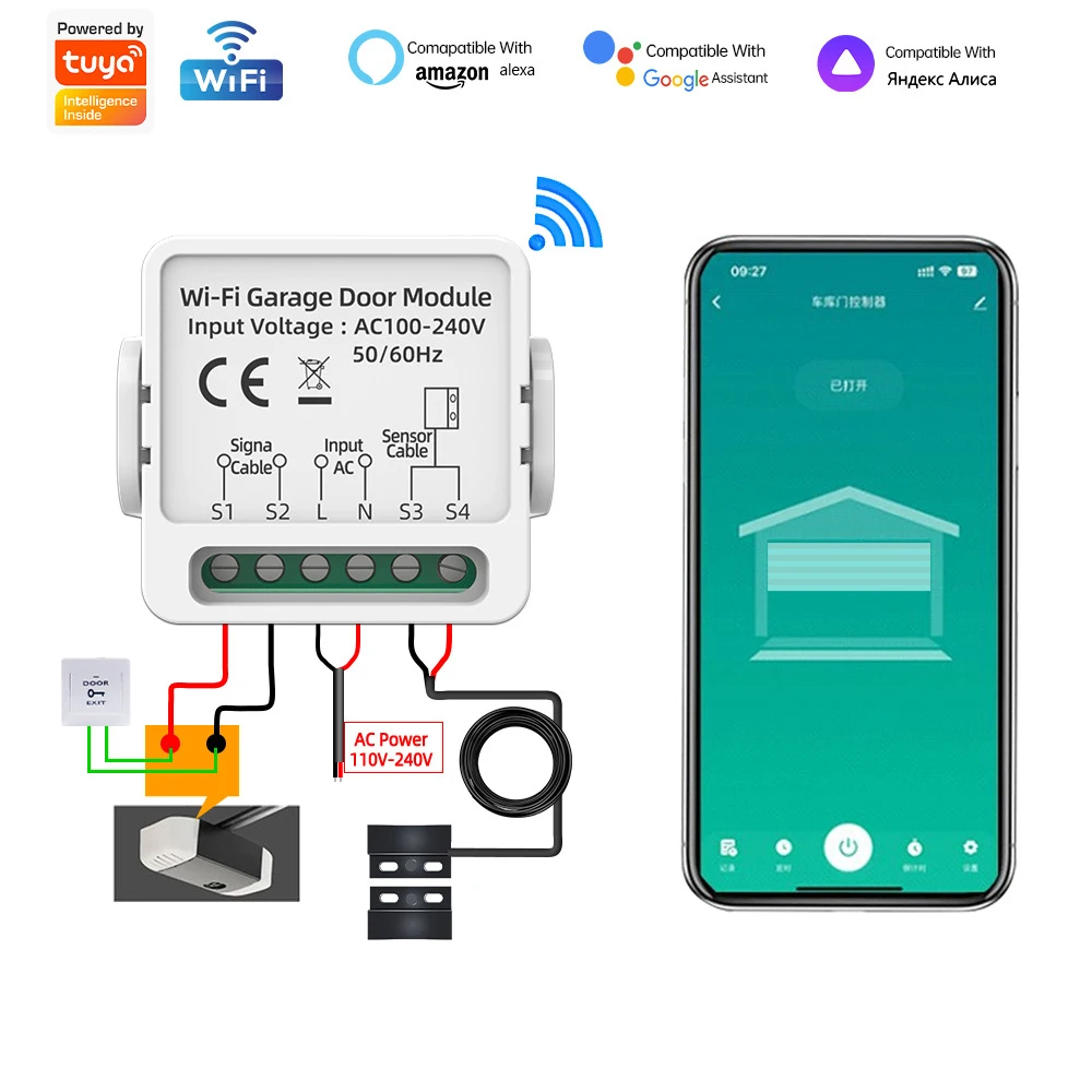 Ouvre-moteur de porte coulissante WiFi, interrupteur de télécommande, Tuya Smart Life Open google Home, télécommande Alexa, contrôleur de Garage