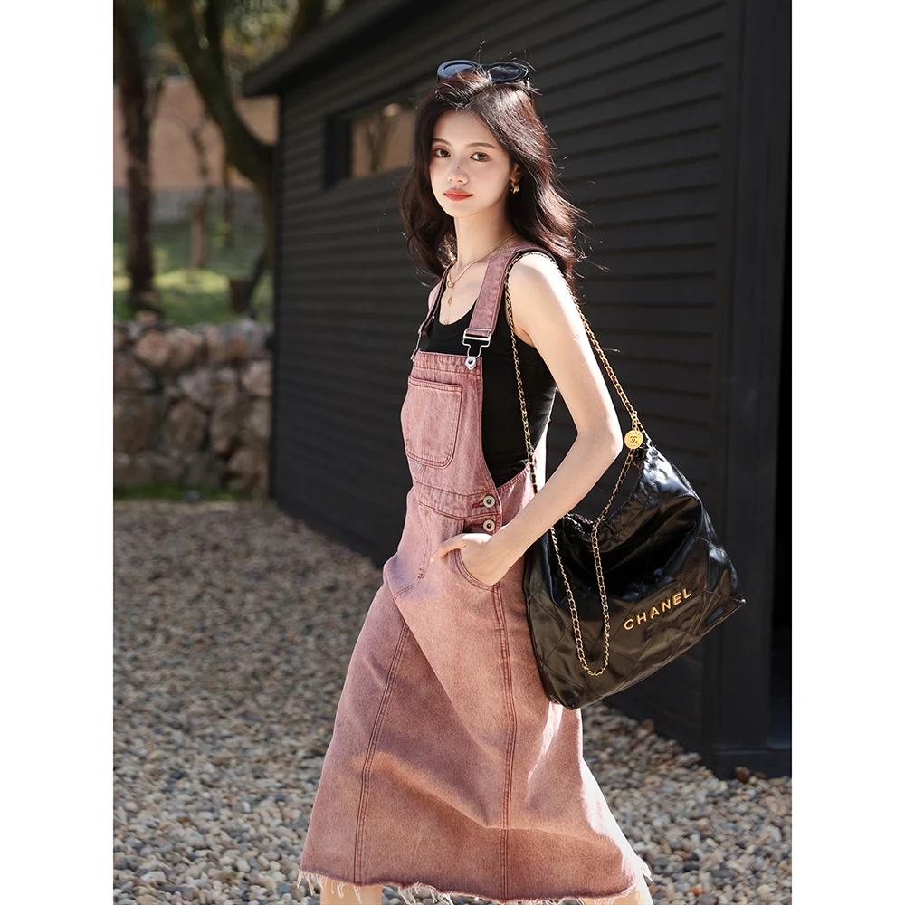 

Women's Cotton Powder Blue Denim Strap Long Dress 2023 fashion women's Clothing