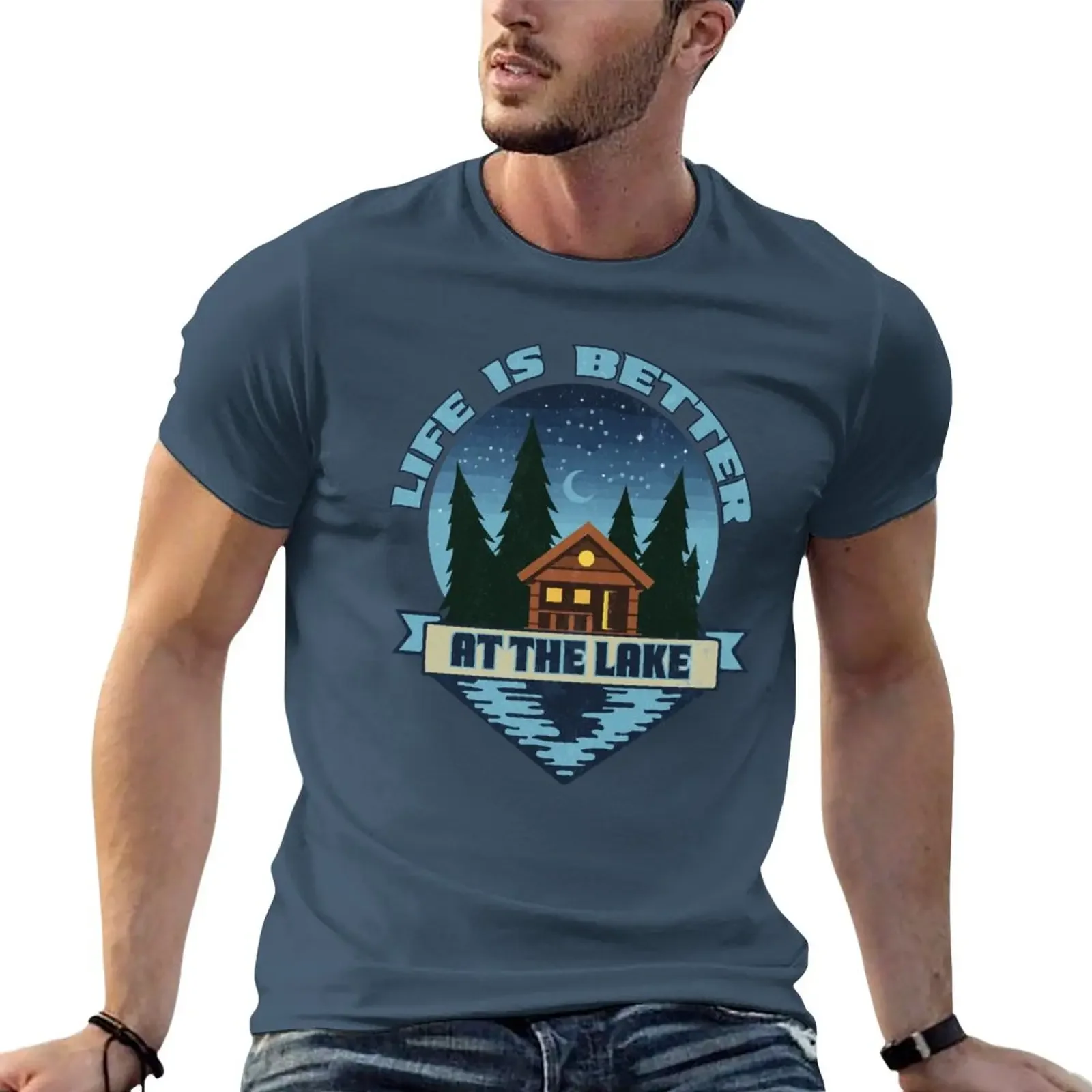 

Футболка мужская летняя с надписью «Life is better at the lake»