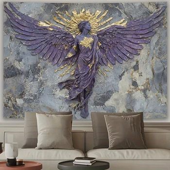 The Angel’s Descent – Purple and Gold Divine Wall Art 1