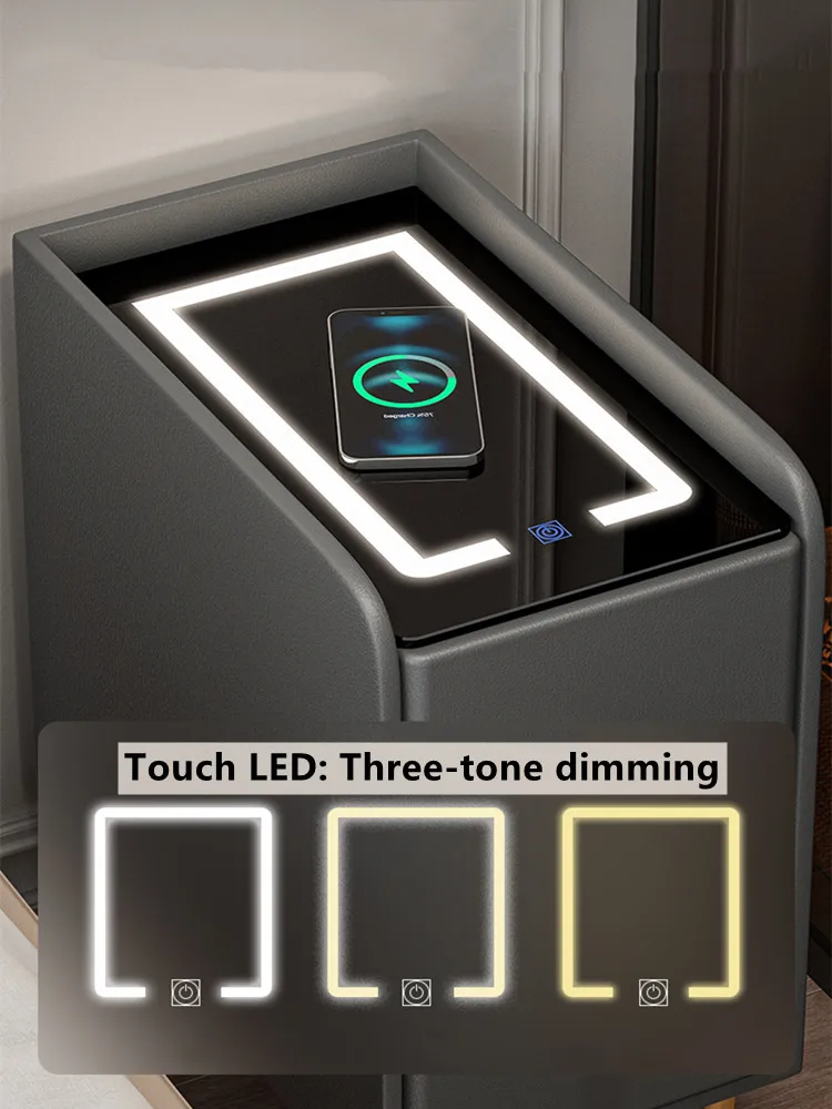 LED Ultra Narrow Smart Bedside Table with Wireless USB Charging Creative Multi-Functional Infrared Sensitive 3-tone Dimming