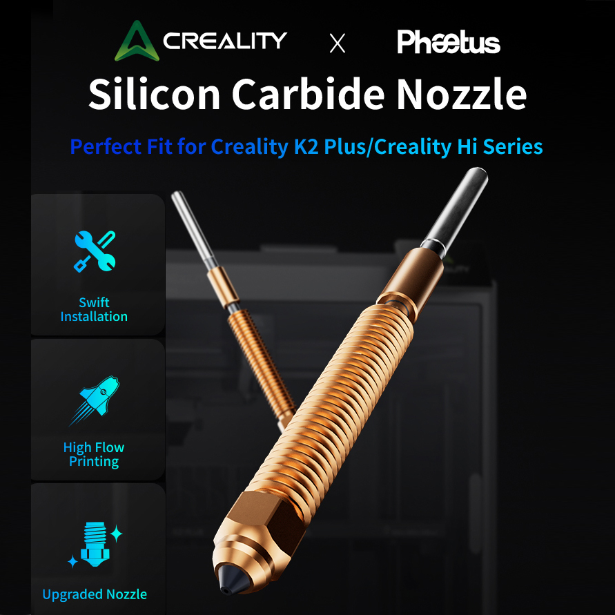 Creality Phaetus Silicon Carbide Nozzle 0.4mm 0.6mm High Flow Strong Wear Resistance Upgraded for K2 Plus Creality Hi 3D Printer
