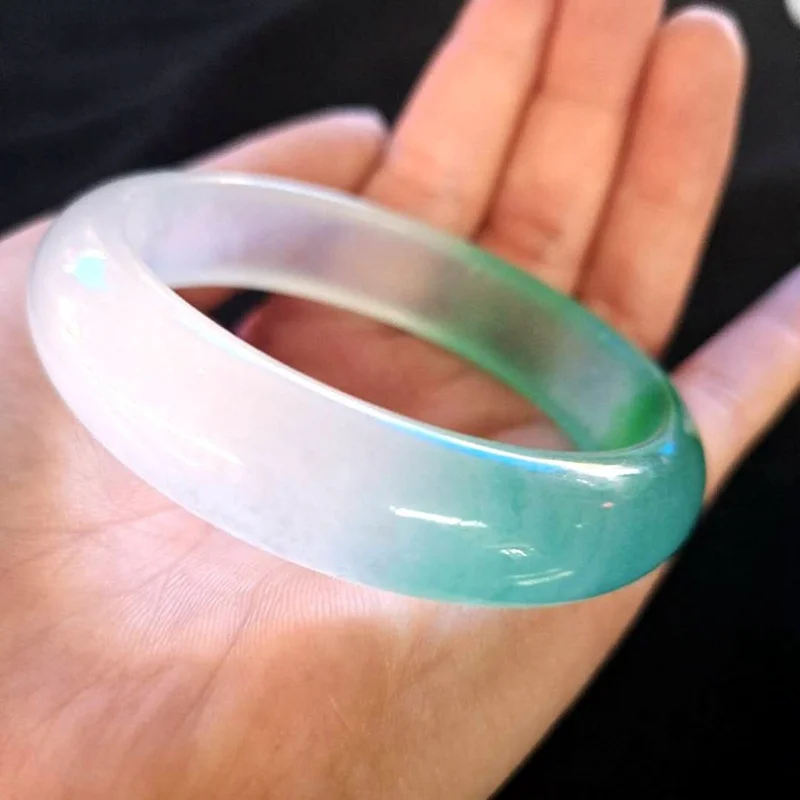 

Factory Price Wholesale Jade Myanmar Jade Green Floating Flowers Jade Bracelet Emerald Quartzite Bracelet