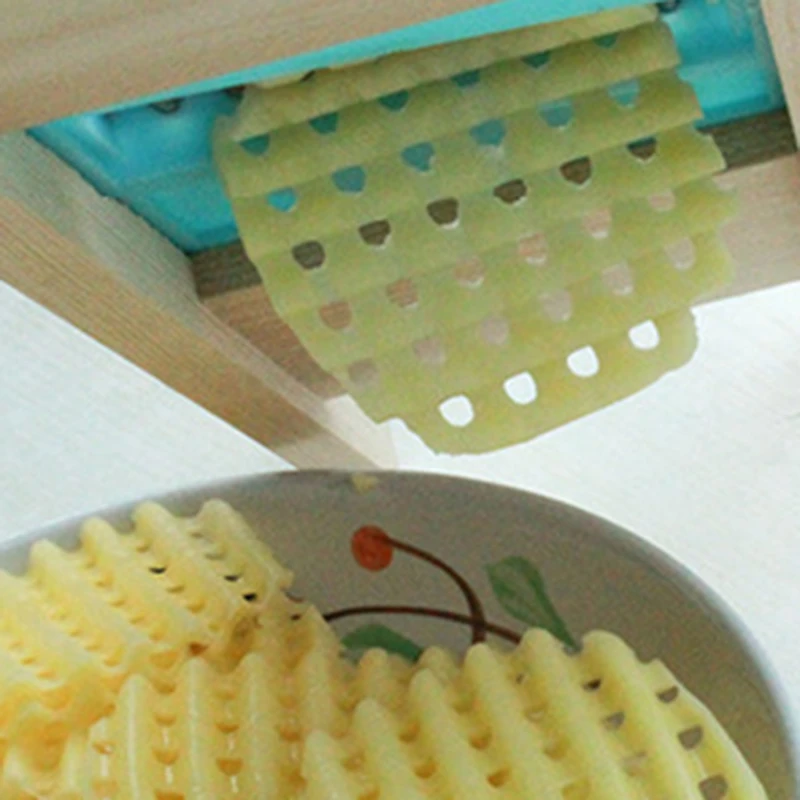 Description Picture 3 of itemWooden Potato Grid Slicer Vegetable Grater Corrugated Net Chopper Cutter Wave Knife Chipper Salad Kitchen Shredder Peeler Masher