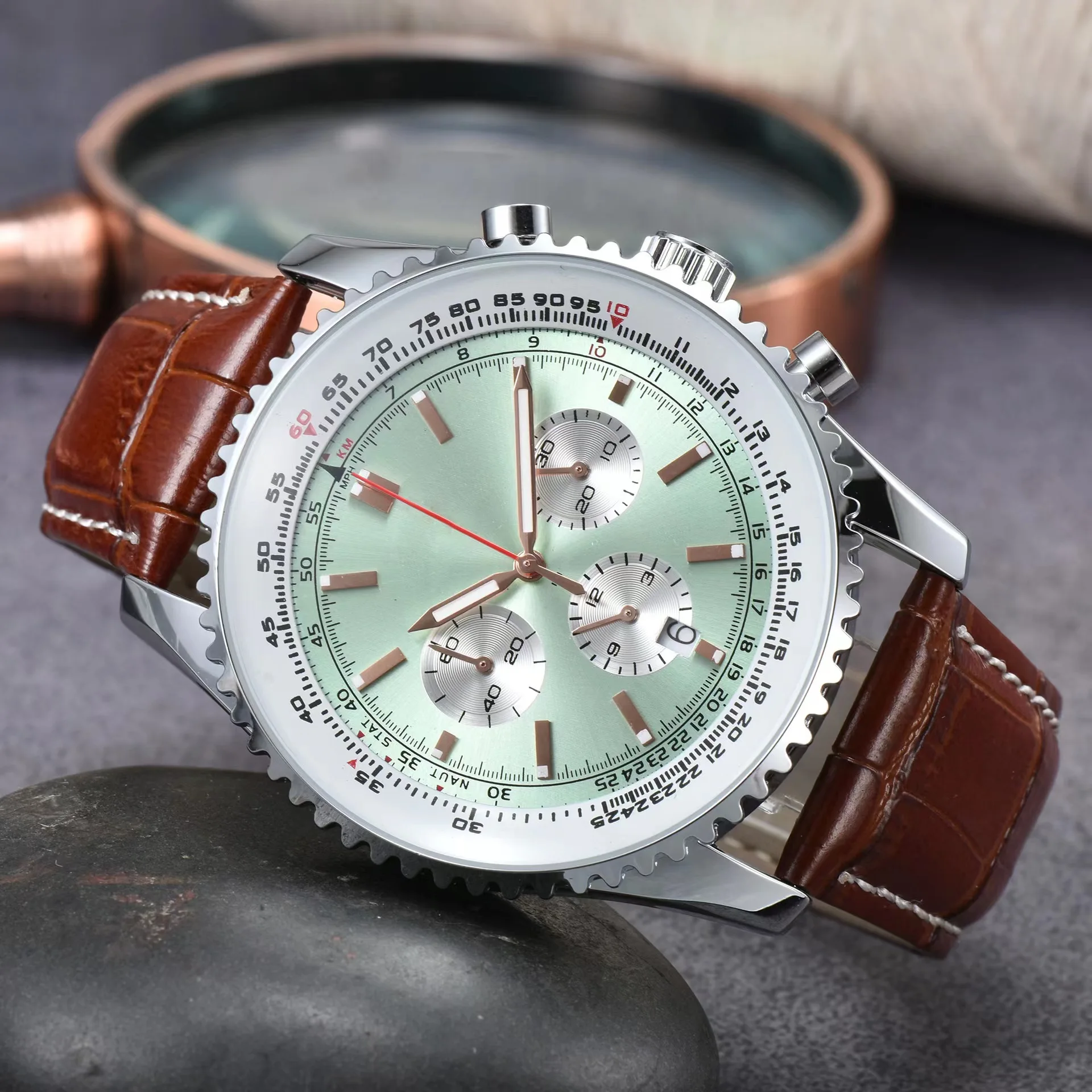 

Fashion Brand BR Mens Watches All Work Quartz Watch Luxury Stainless steel Chronograph Clock leather 6 needles Calendar watch