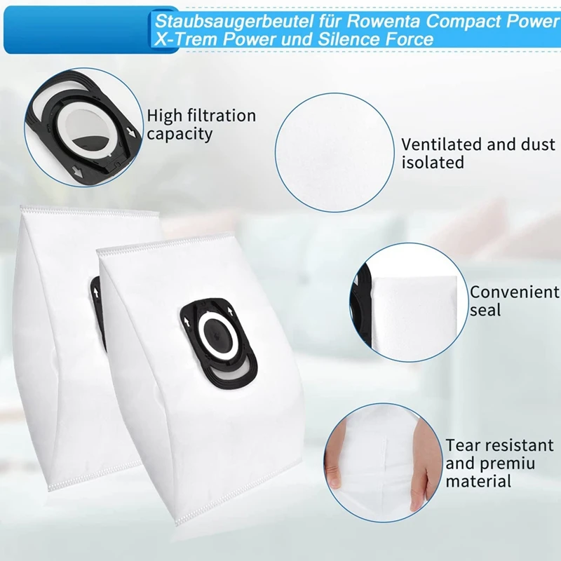 16 Bolsas De Aspirador Para Modelos Rowenta - Compatible Con Hygiene+, Compact Power, X-Trem Power, Silence Force (RO64xx, RO63xx, RO68xx, RO39xx)