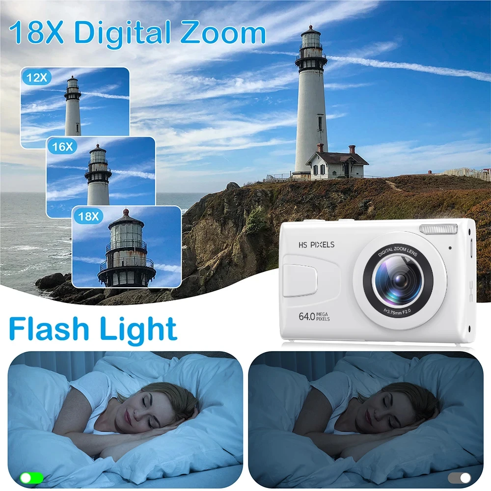 4K Digital Cameras for Photography 64MP 18X Digital Zoom