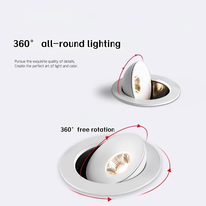 LED 스팟 다운라이트 매입형 천장등 AC85-265V 디밍 가능 화이트 블랙 실내 360도 ° 조절 가능한 거실