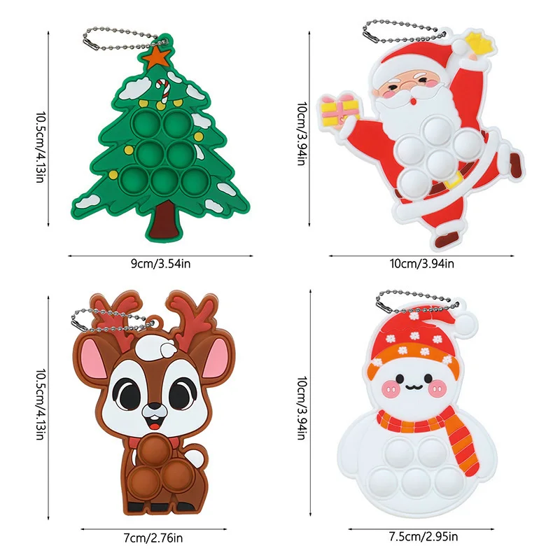 1/3/5Pcs Christmas Pop Keychain Fidget Toys Silicone Bubble Xmas Tree Ornament Stocking Stuffers Kids New Year Party Gift Favors