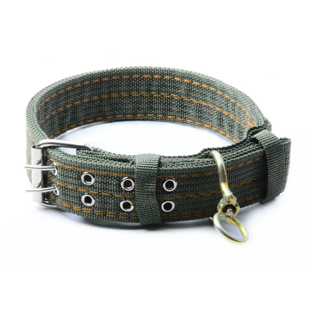 Army Green Dog Double-Breasted Necklace Adjustable Military Dog Collar Metal Buckle Safety Thickening for Medium Large Dogs