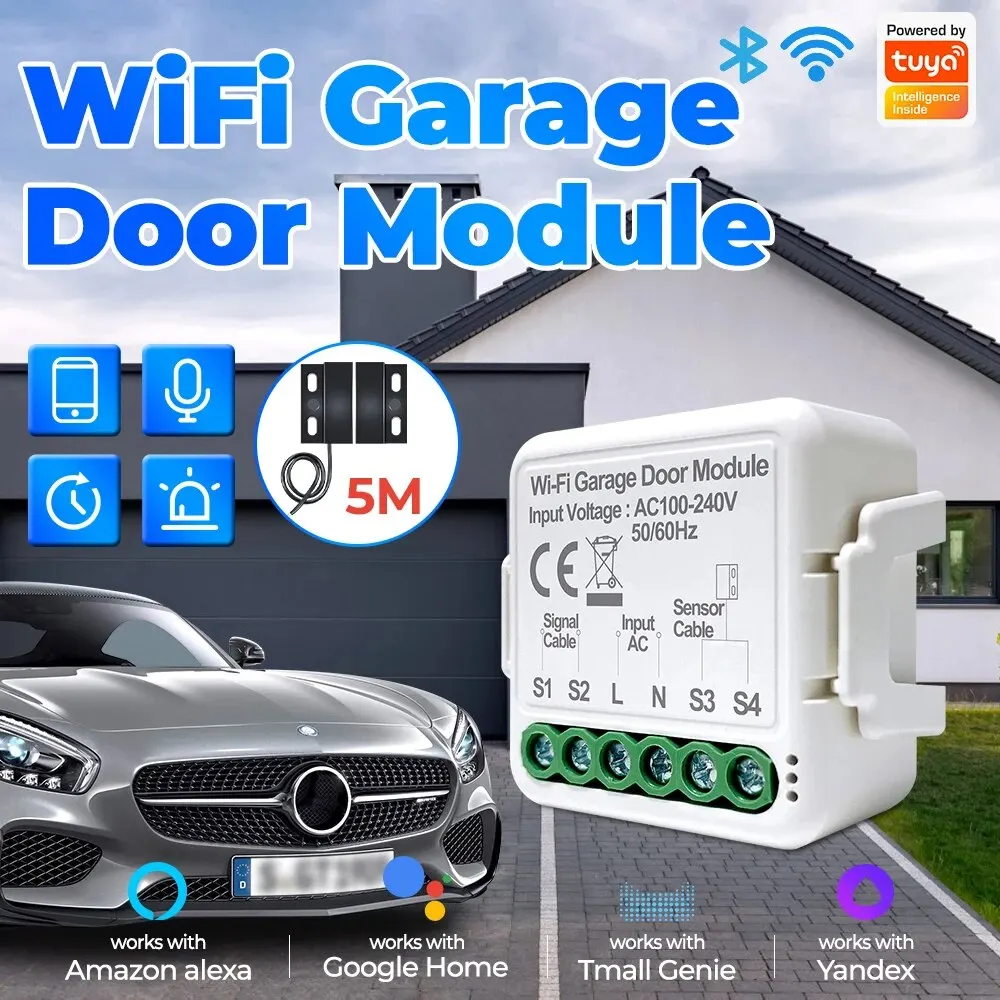Smart WiFi Garage Door Controller with Voice Assistant Compatibility