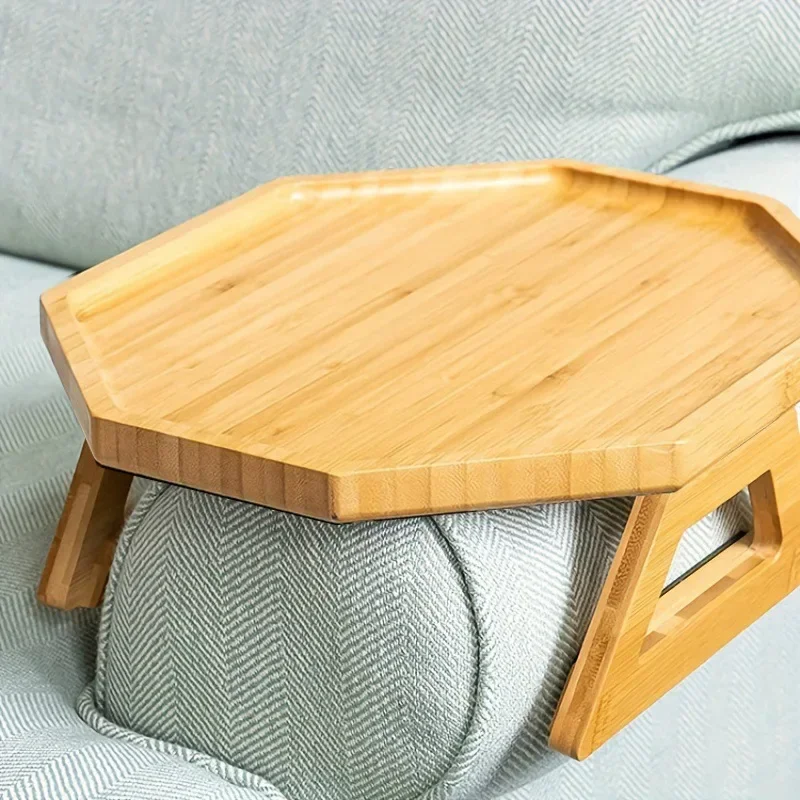 Foldable Couch Tray Bamboo Sofa Clip on Side Table for Wide Couches Arm Cup Holder Portable Armrest Tray for Snacks Drinks Coffe