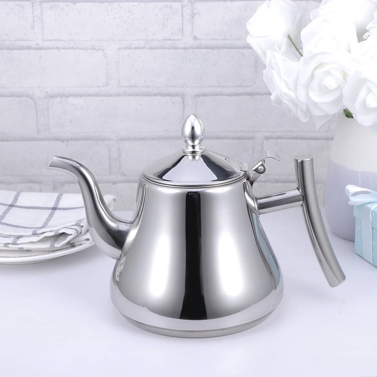 1L Stainless Steel Water Kettle Tea Kettle with Strainer for Home Restaurant