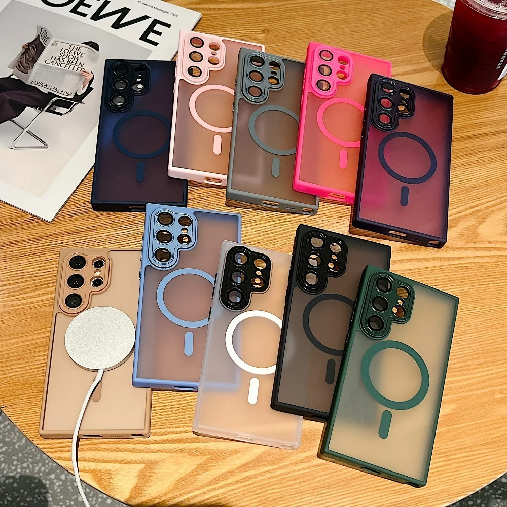 Luxury Translucent Magnetic Armor Case with Matte Back Cover
