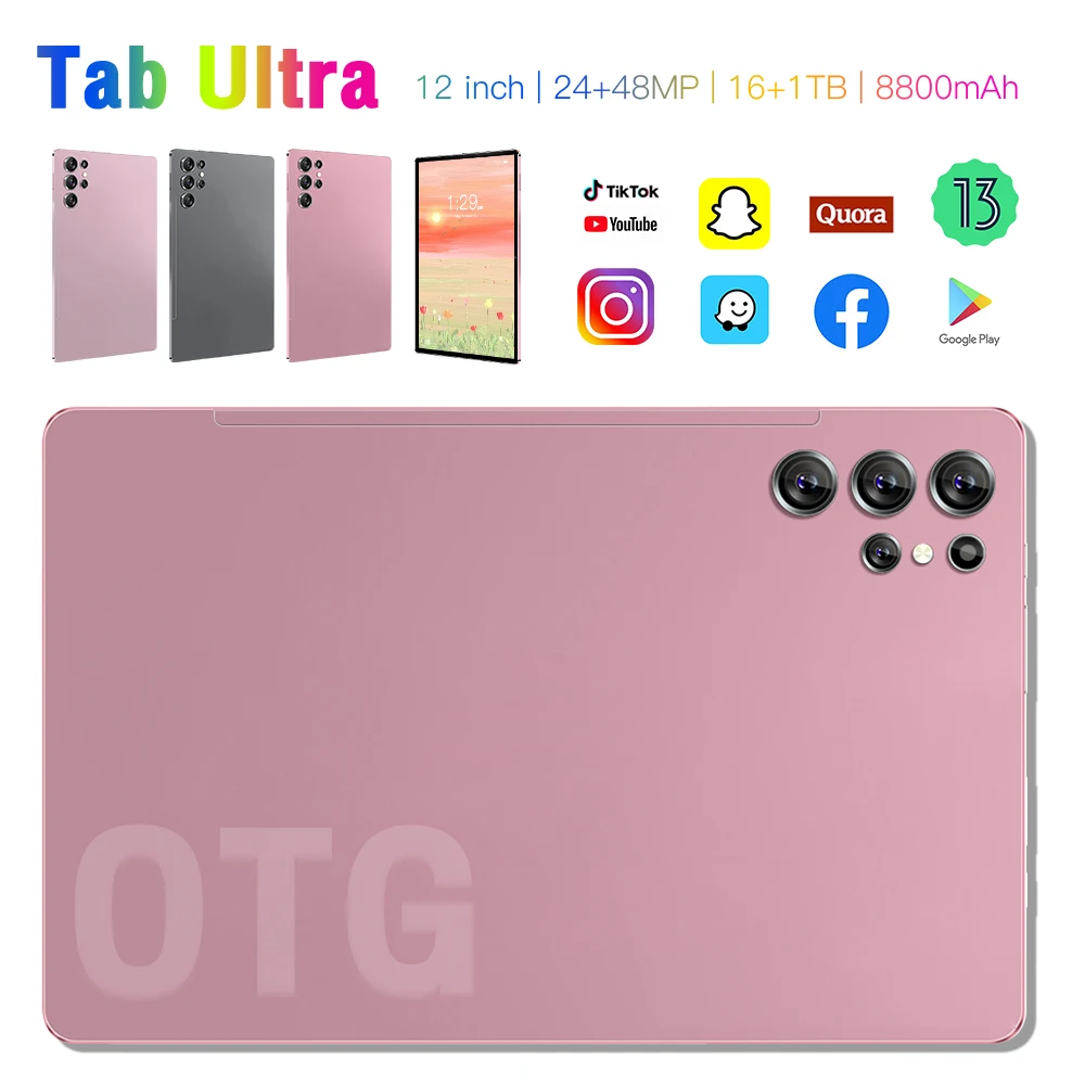 울트라 러닝 오피스 엔터테인먼트 태블릿 PC, 안드로이드 태블릿, 와이파이 5G 탭, 16GB + 1TB, 12 인치 FHD 디스플레이, 8800MAh, 스냅드래곤 8 세대, 신제품