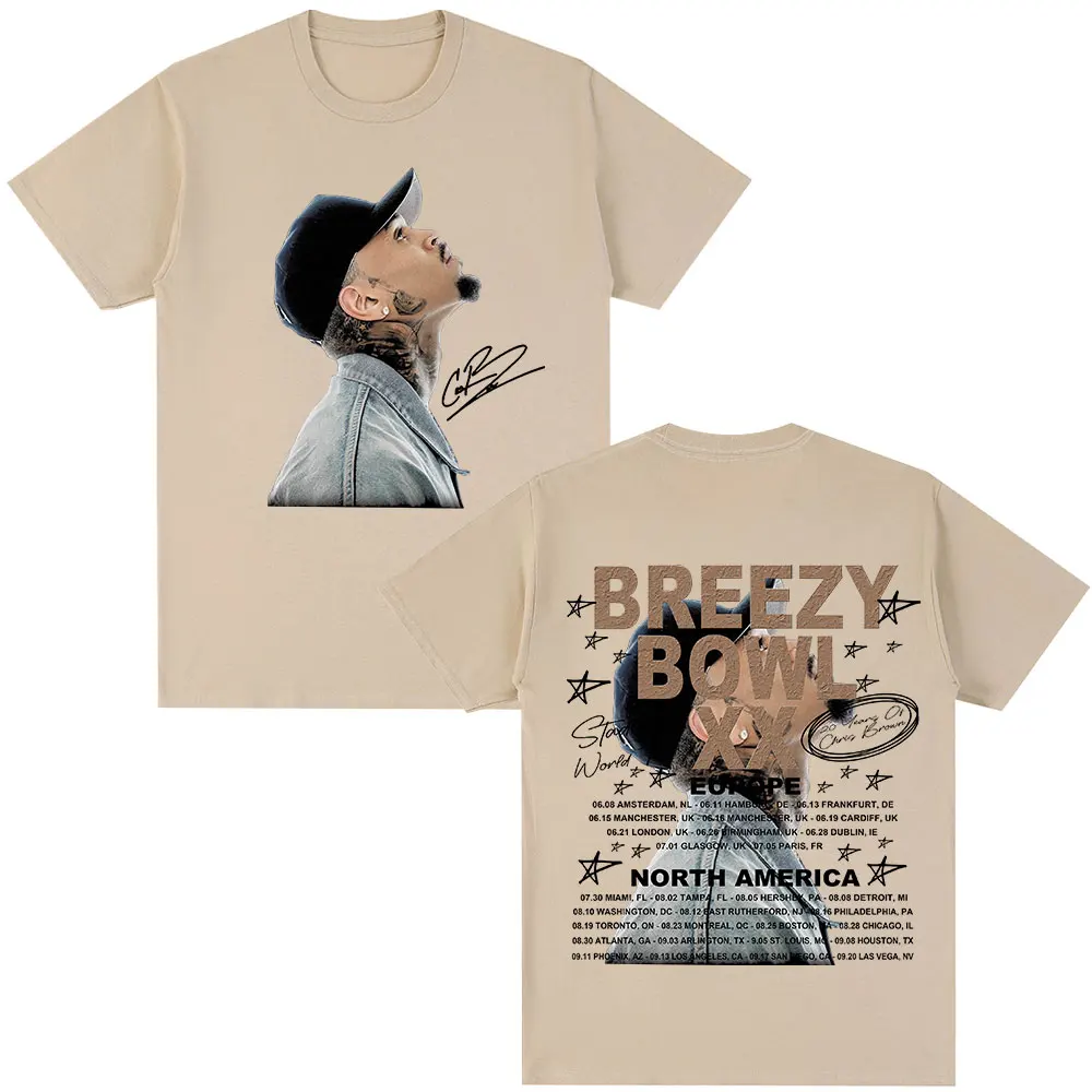 Rapper Chris Brown T-shirt Breezy Bowl XX Tour 2025 T-Shirts Men