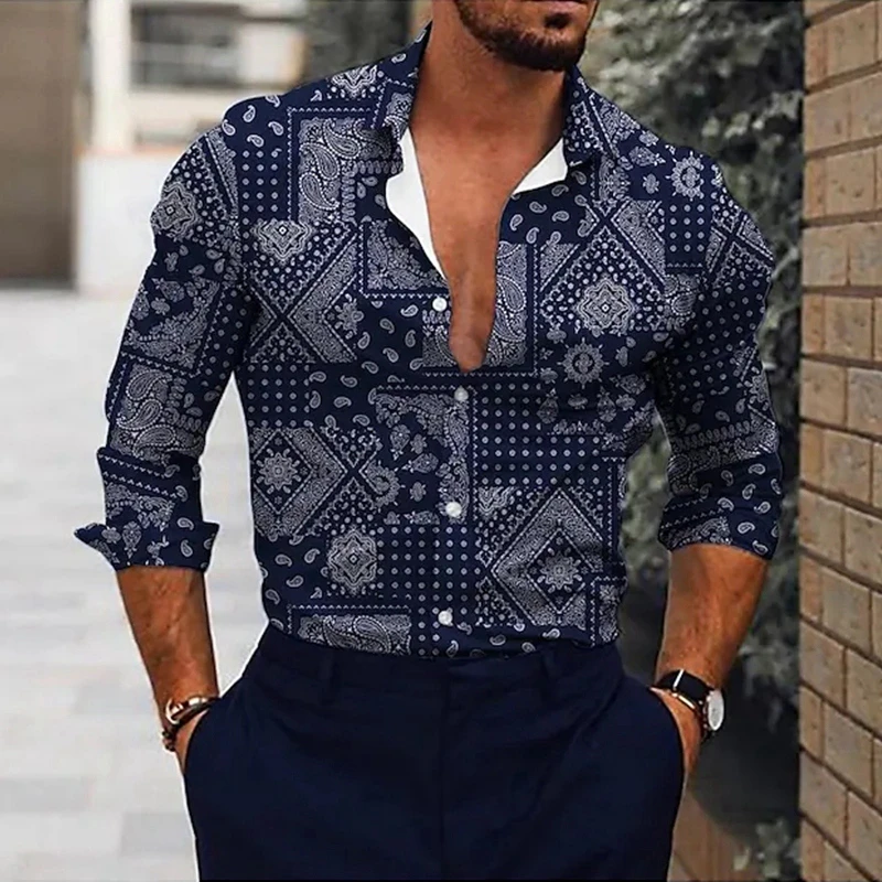 Camisas de lujo para hombre, camisa informal de tamaño estampado de lunares, Tops de manga larga, Rebeca de retazos, blusa de alta calidad| | - AliExpress