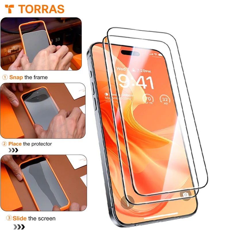 

TORRAS 2Pcs iPhone 15 Pro Max Screen Protector Military Grade Protection Unbreakable 9H Shatterproof Tempered Glass for 15 Pro