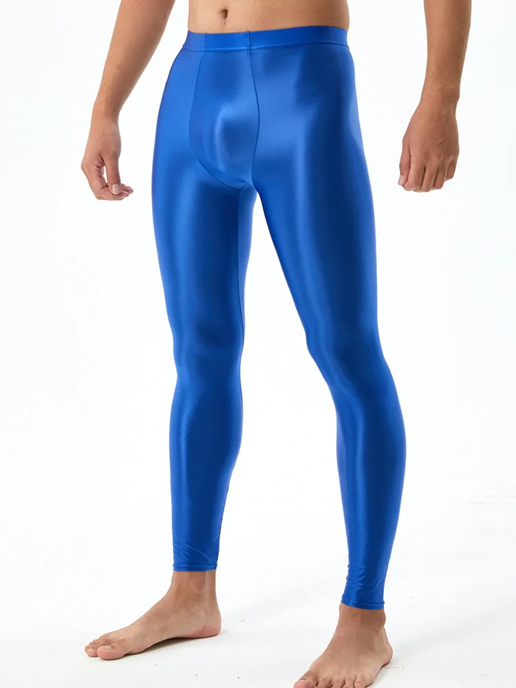 Sexy Men Stain Oil Shiny Pants Bulge Convex Pouch Tights Men Trousers Leggings Yoga Smooth Pencil Pants Capris Candy Color