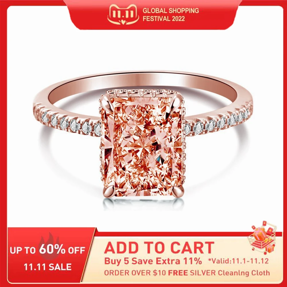 

WUIHA Real 925 Sterling Silver Rose Gold Crushed Ice 4CT Colorful Sapphire Synthetic Moissanite Ring for Women Gift Dropshipping