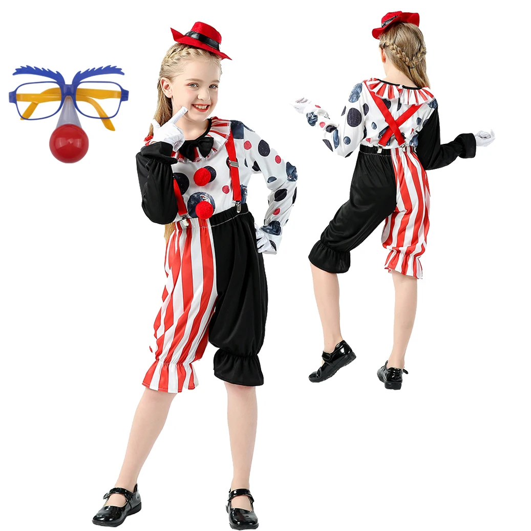 

Children Cosplay Circus Clown Costume 4 PCS Sets Kids Clown Fancy Outfits Girls Stage Costume Halloween Carnival Dress Up Party